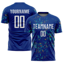 Laden Sie das Bild in den Galerie-Viewer, Custom Royal Old Gold-Aqua Abstract Fragment Art Sublimation Soccer Uniform Jersey
