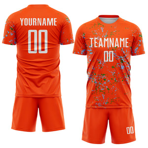 Custom Orange Light Blue-Grass Green Abstract Fragment Art Sublimation Soccer Uniform Jersey