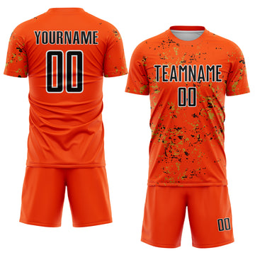 Custom Orange Black-Old Gold Abstract Fragment Art Sublimation Soccer Uniform Jersey