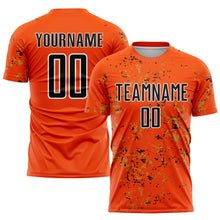 Charger l&#39;image dans la galerie, Custom Orange Black-Old Gold Abstract Fragment Art Sublimation Soccer Uniform Jersey
