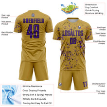 Charger l&#39;image dans la galerie, Custom Old Gold Purple-Black Abstract Fragment Art Sublimation Soccer Uniform Jersey
