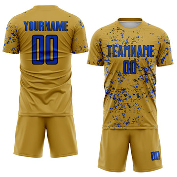 Custom Old Gold Thunder Blue-Black Abstract Fragment Art Sublimation Soccer Uniform Jersey