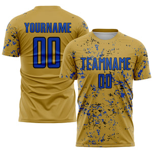 Custom Old Gold Thunder Blue-Black Abstract Fragment Art Sublimation Soccer Uniform Jersey