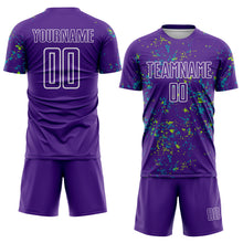 Charger l&#39;image dans la galerie, Custom Purple Neon Green-Teal Abstract Fragment Art Sublimation Soccer Uniform Jersey
