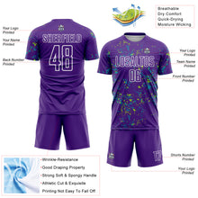 Charger l&#39;image dans la galerie, Custom Purple Neon Green-Teal Abstract Fragment Art Sublimation Soccer Uniform Jersey
