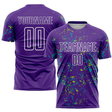 Charger l&#39;image dans la galerie, Custom Purple Neon Green-Teal Abstract Fragment Art Sublimation Soccer Uniform Jersey
