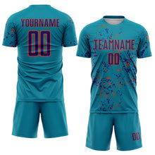 Charger l&#39;image dans la galerie, Custom Teal Royal-Orange Abstract Fragment Art Sublimation Soccer Uniform Jersey
