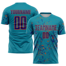 Charger l&#39;image dans la galerie, Custom Teal Royal-Orange Abstract Fragment Art Sublimation Soccer Uniform Jersey
