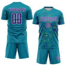 Charger l&#39;image dans la galerie, Custom Teal Purple-Neon Green Abstract Fragment Art Sublimation Soccer Uniform Jersey
