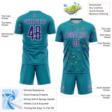 Charger l&#39;image dans la galerie, Custom Teal Purple-Neon Green Abstract Fragment Art Sublimation Soccer Uniform Jersey
