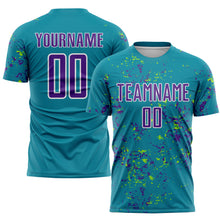 Charger l&#39;image dans la galerie, Custom Teal Purple-Neon Green Abstract Fragment Art Sublimation Soccer Uniform Jersey
