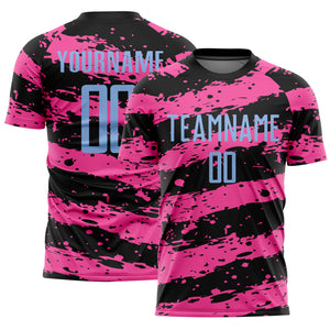 Custom Black Light Blue-Pink Splash Sublimation Soccer Uniform Jersey