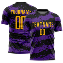 Загрузить изображение в средство просмотра галереи, Custom Black Gold-Purple Splash Sublimation Soccer Uniform Jersey
