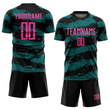 Загрузить изображение в средство просмотра галереи, Custom Black Pink-Teal Splash Sublimation Soccer Uniform Jersey
