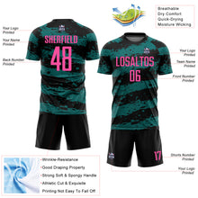 Загрузить изображение в средство просмотра галереи, Custom Black Pink-Teal Splash Sublimation Soccer Uniform Jersey
