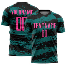 Загрузить изображение в средство просмотра галереи, Custom Black Pink-Teal Splash Sublimation Soccer Uniform Jersey
