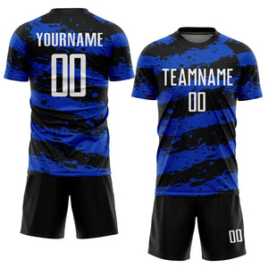 Custom Black White-Thunder Blue Splash Sublimation Soccer Uniform Jersey