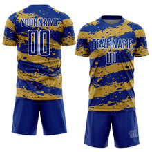 Laden Sie das Bild in den Galerie-Viewer, Custom Royal Old Gold-White Splash Sublimation Soccer Uniform Jersey
