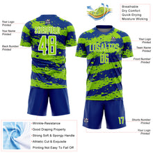 Charger l&#39;image dans la galerie, Custom Royal Neon Green-White Splash Sublimation Soccer Uniform Jersey
