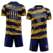 Charger l&#39;image dans la galerie, Custom Navy Old Gold-White Splash Sublimation Soccer Uniform Jersey
