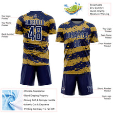 Charger l&#39;image dans la galerie, Custom Navy Old Gold-White Splash Sublimation Soccer Uniform Jersey
