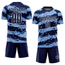 Charger l&#39;image dans la galerie, Custom Navy Light Blue-White Splash Sublimation Soccer Uniform Jersey
