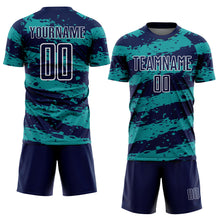 Charger l&#39;image dans la galerie, Custom Navy Teal-White Splash Sublimation Soccer Uniform Jersey
