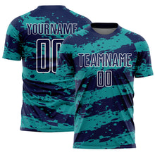 Charger l&#39;image dans la galerie, Custom Navy Teal-White Splash Sublimation Soccer Uniform Jersey
