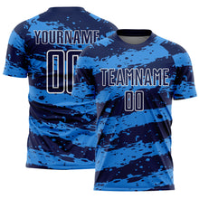 Charger l&#39;image dans la galerie, Custom Navy Powder Blue-White Splash Sublimation Soccer Uniform Jersey
