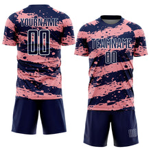 Charger l&#39;image dans la galerie, Custom Navy Medium Pink-White Splash Sublimation Soccer Uniform Jersey
