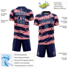 Charger l&#39;image dans la galerie, Custom Navy Medium Pink-White Splash Sublimation Soccer Uniform Jersey
