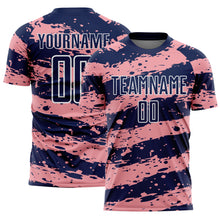 Charger l&#39;image dans la galerie, Custom Navy Medium Pink-White Splash Sublimation Soccer Uniform Jersey
