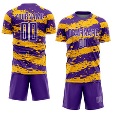 Charger l&#39;image dans la galerie, Custom Purple Gold-White Splash Sublimation Soccer Uniform Jersey
