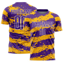 Charger l&#39;image dans la galerie, Custom Purple Gold-White Splash Sublimation Soccer Uniform Jersey
