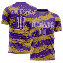 Загрузить изображение в средство просмотра галереи, Custom Purple Old Gold-White Splash Sublimation Soccer Uniform Jersey
