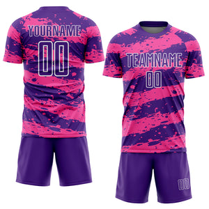 Custom Purple Pink-White Splash Sublimation Soccer Uniform Jersey