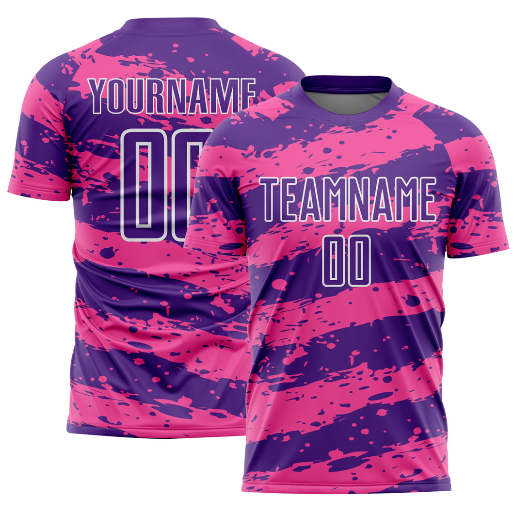 Custom Purple Pink-White Splash Sublimation Soccer Uniform Jersey