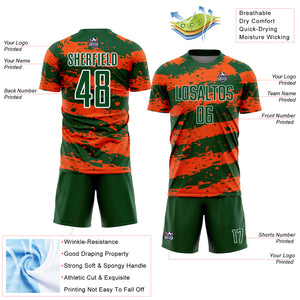 Custom Green Orange-White Splash Sublimation Soccer Uniform Jersey