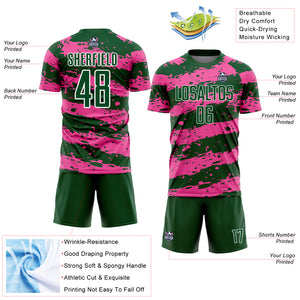 Custom Green Pink-White Splash Sublimation Soccer Uniform Jersey