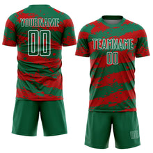 Charger l&#39;image dans la galerie, Custom Kelly Green Red-White Splash Sublimation Soccer Uniform Jersey
