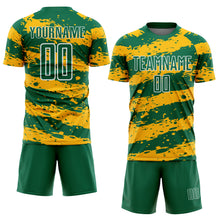 Charger l&#39;image dans la galerie, Custom Kelly Green Gold-White Splash Sublimation Soccer Uniform Jersey
