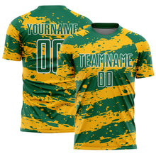 Charger l&#39;image dans la galerie, Custom Kelly Green Gold-White Splash Sublimation Soccer Uniform Jersey
