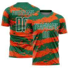 Charger l&#39;image dans la galerie, Custom Kelly Green Orange-White Splash Sublimation Soccer Uniform Jersey
