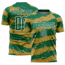 Charger l&#39;image dans la galerie, Custom Kelly Green Old Gold-White Splash Sublimation Soccer Uniform Jersey
