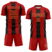 Charger l&#39;image dans la galerie, Custom Red Old Gold-Black Line Sublimation Soccer Uniform Jersey
