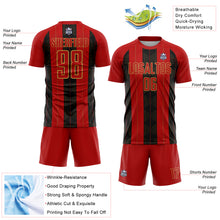 Charger l&#39;image dans la galerie, Custom Red Old Gold-Black Line Sublimation Soccer Uniform Jersey
