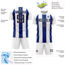 Charger l&#39;image dans la galerie, Custom White Royal-Old Gold Line Sublimation Soccer Uniform Jersey
