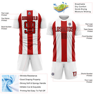 Custom White Red-Black Line Sublimation Soccer Uniform Jersey