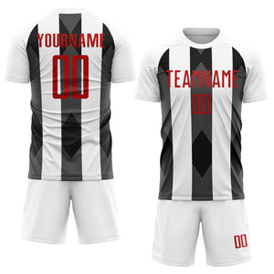 Custom White Red-Black Line Sublimation Soccer Uniform Jersey