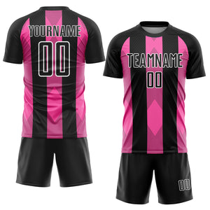 Custom Black Pink-White Line Sublimation Soccer Uniform Jersey